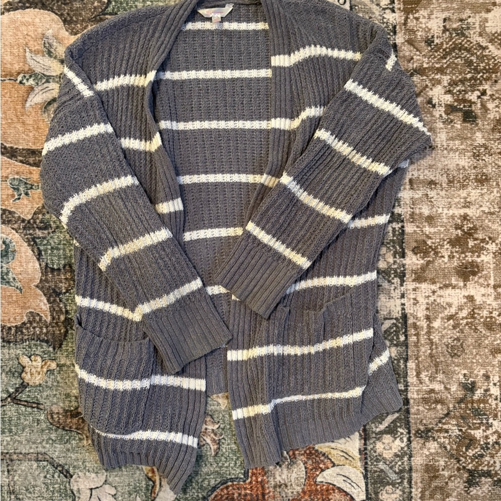 No Boundaries Gray and White Striped Cardigan